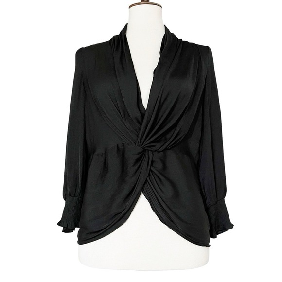 Current Air Tops - Current Air‎ Twist Front Long Sleeve Top in Black